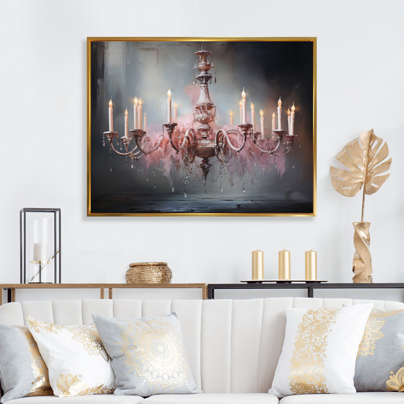 Lustre Minimalist Brilliance I - décoration murale lustre, Cadre flottant doré, H 24 po x l 32 po x P 1 po