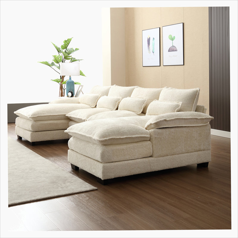 Odas 110.63'' Modular Sofa, Beige Fabric
