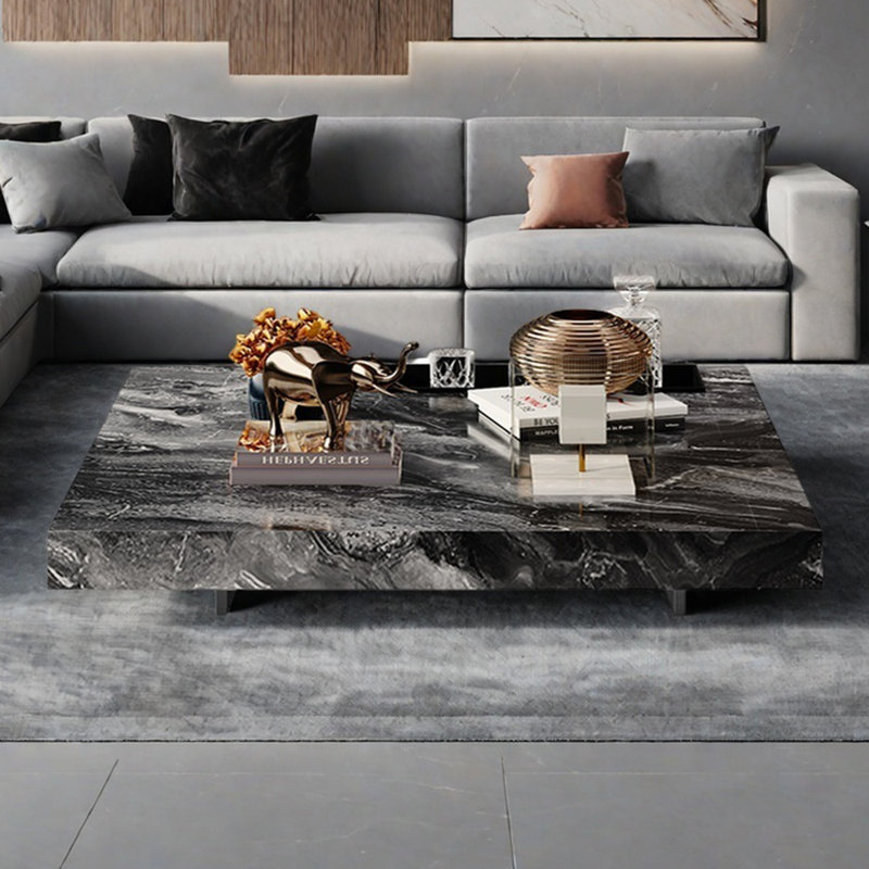 Light luxury natural marble slab coffee table, 11.41" H x 47.24" L x 47.24" W
