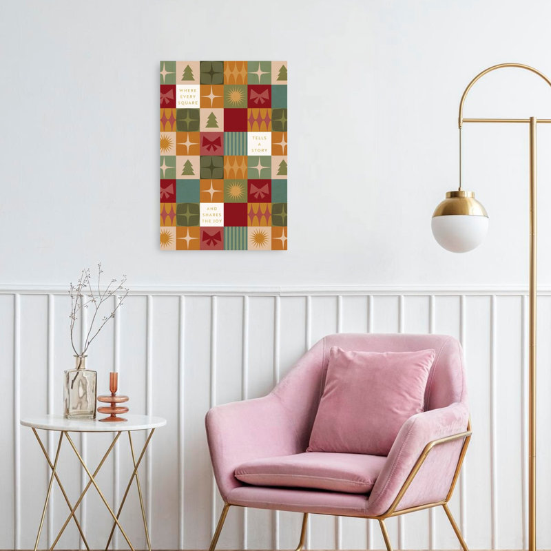 Retro Christmas Squares Abstract Colorful Geometric Christmas Tree Winter Landscape Wall Art Print, 60.96cm H x 40.64cm W
