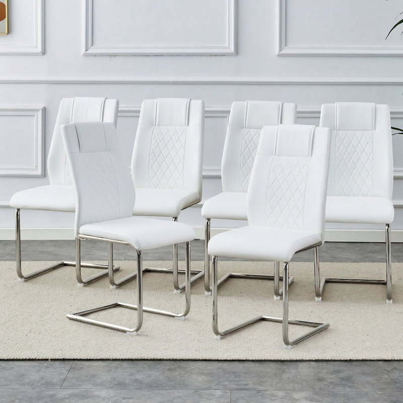 Chaises de salle à manger Kimara, Blanc, Argent