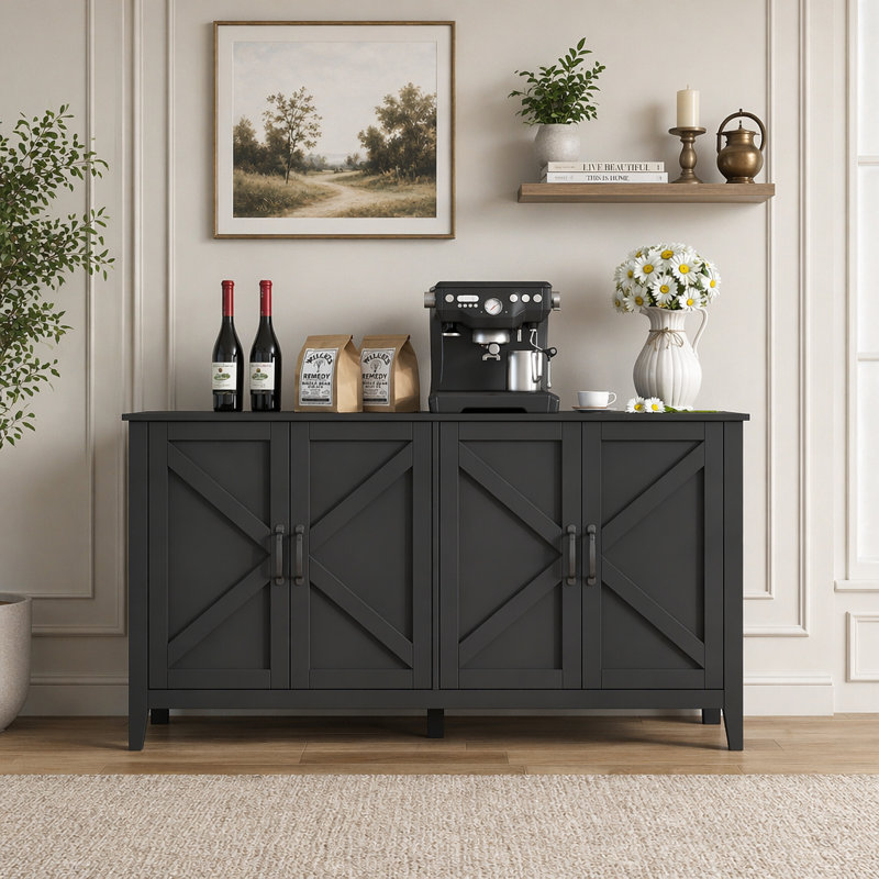 Buffet 4 portes avec 4 tablettes ouvertes pour le salon