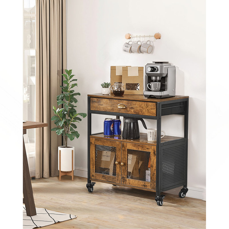 Armoire à café, armoire à café de style campagnard de 24 pouces avec rangement, table mobile avec roulettes et porte grillagée, buffet pour la cuisine, vestibule
