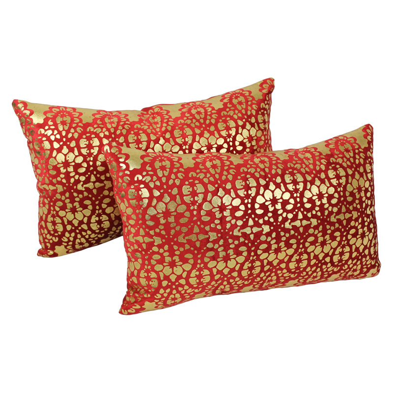Coussin lombaire à l’échelle motif cachemire, Cramoisi / or