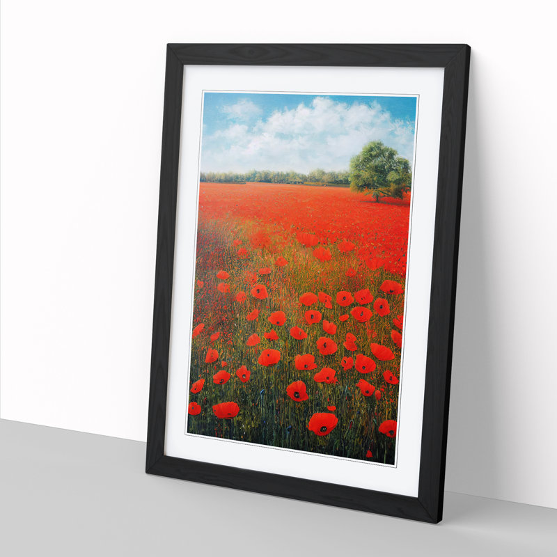 Liudas Poppy Field Vol.4 - Picture Frame Print, 64cm H x 46cm W x 2cm D, Walnut