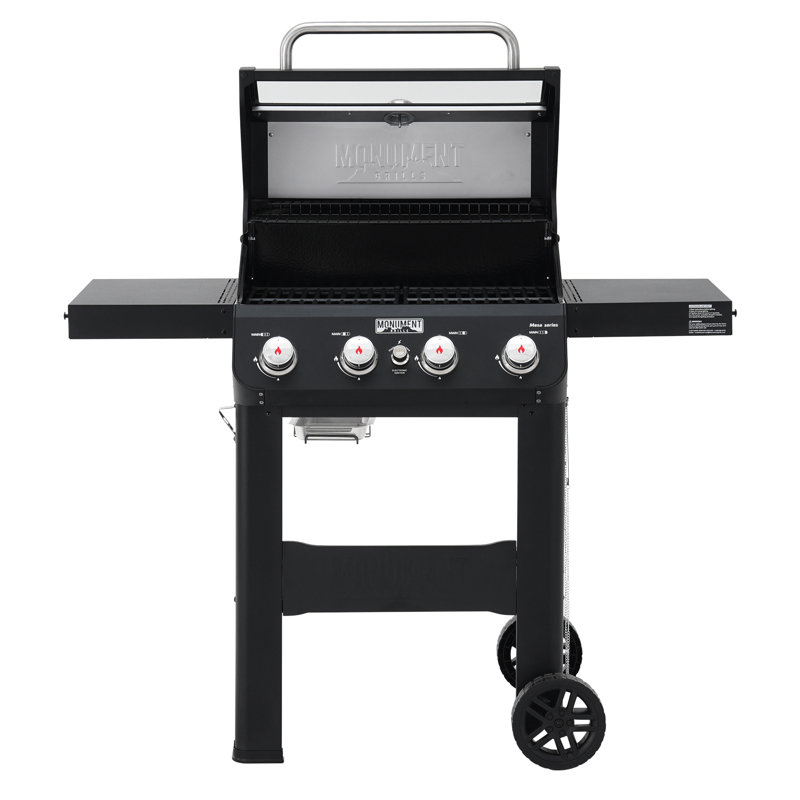 Monument Grills Mesa 420MF 4-Burner Black Propane Gas Grill with 36,000 BTU, Clearview Glass Lid, Cast Iron Cooking Grates & 570 sq. in. Cooking Area Outdoor BBQ Grill
