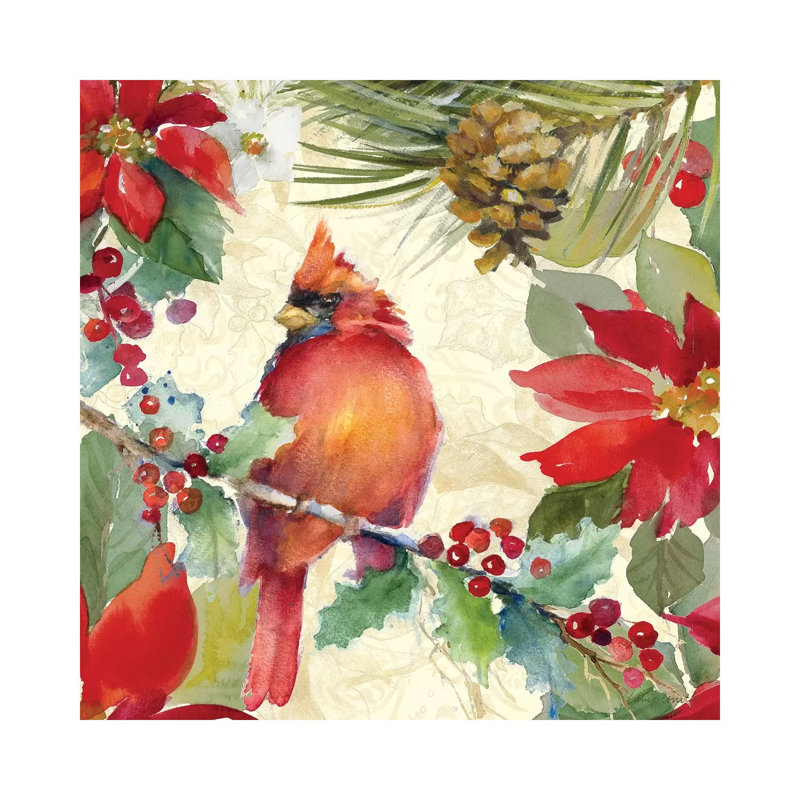 Cardinal And Pinecones Ii by Lanie Loreth - Wrapped Canvas Gallery-Wrapped Canvas, 30.48 cm H x 30.48 cm W