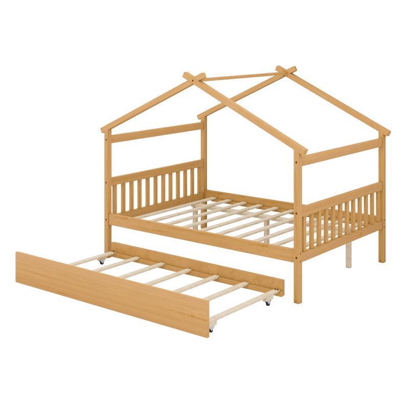 Lit en bois avec lit gigogne simple, Naturel