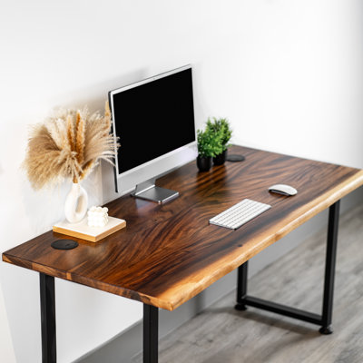 Live Edge Computer Desk with Solid Walnut Top and Metal U-shaped Legs