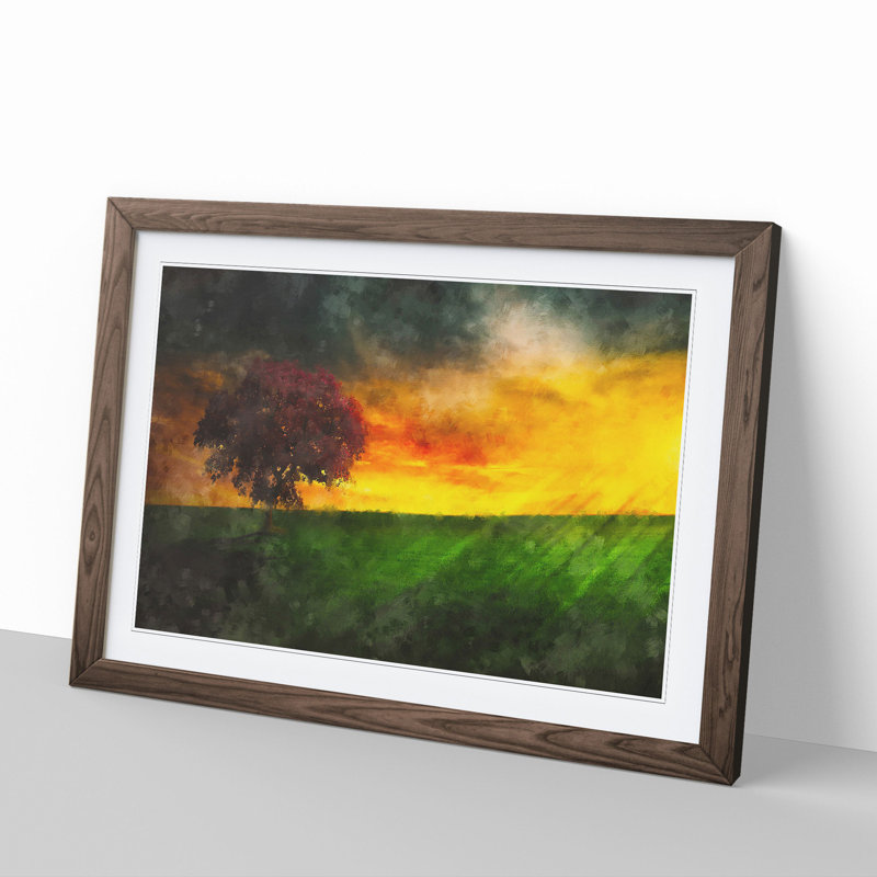 Tree at Sunset Vol.6 - Picture Frame Graphic Art, 27cm H x 36cm W x 2cm D, Walnut