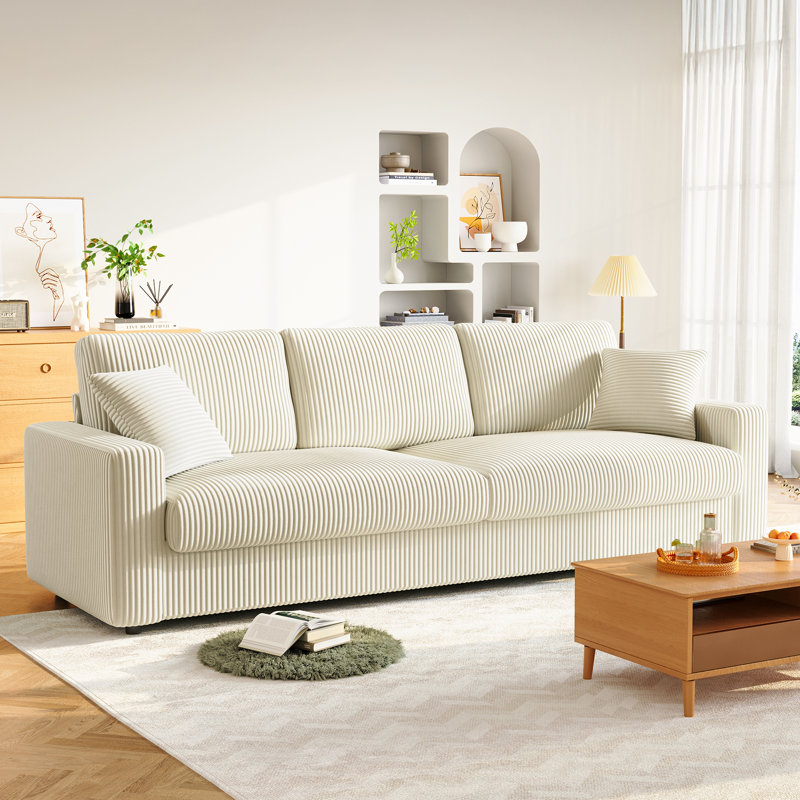 4 Seater Corduroy Sofa, White