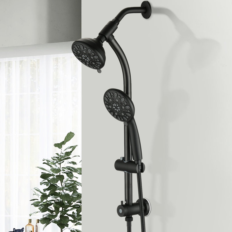 26" Stainless Steel Rod Shower With Dual Heads And 7 Spray Patterns - Matte Black 59-Inch Hose System Drill-