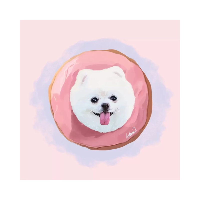 Pomeranian Strawberry Donut by Lostanaw - Wrapped Canvas Print, 30.48 cm H x 30.48 cm W