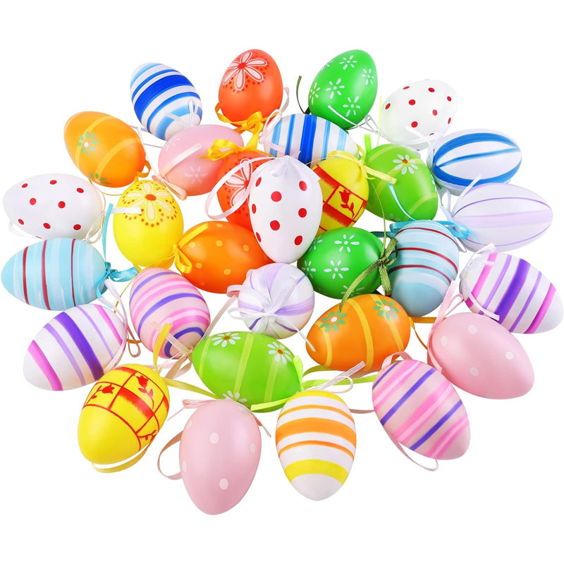 30 pièces, œufs de Pâques suspendus, œufs de Pâques colorés en plastique, décorations de Pâques, styles aléatoires