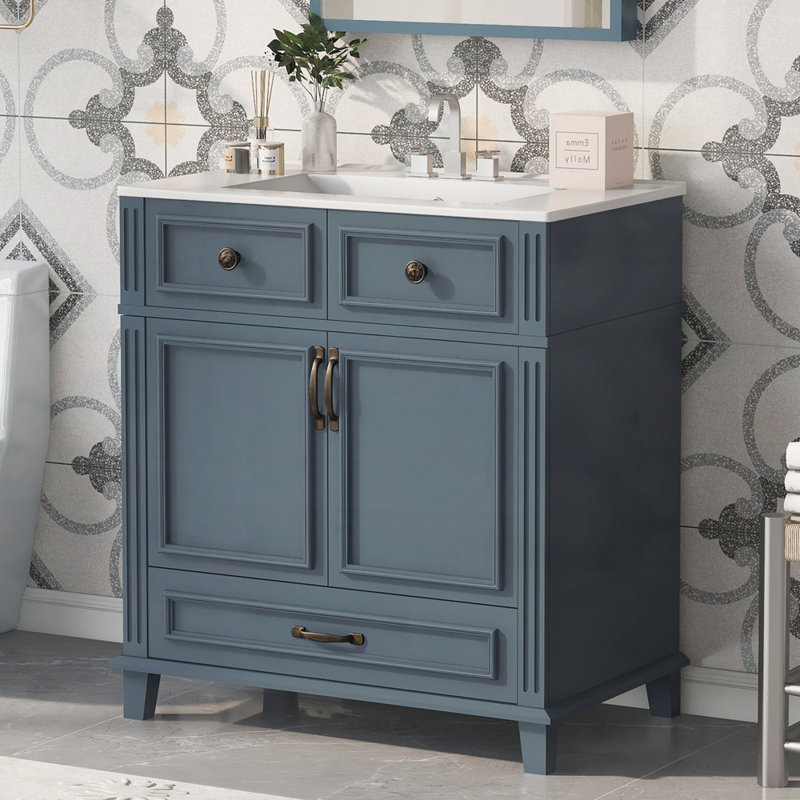 Meuble-lavabo 30 po avec lavabo en céramique, Bleu
