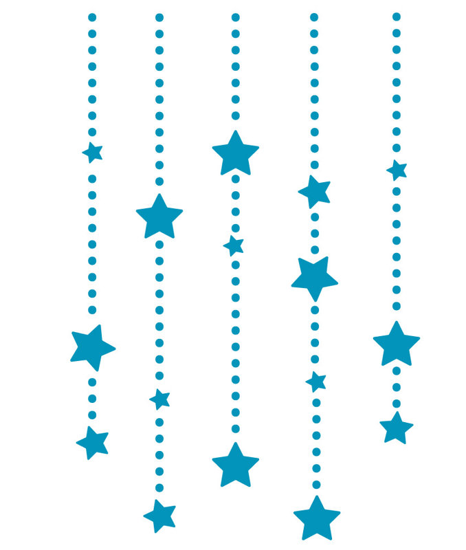 Décalcomanie murale étoile éléments suspendus, H 45 po x l 30 po x P 0,01 po, Bleu sarcelle