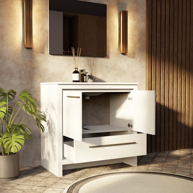 Ensemble de meuble-lavabo simple 36 po Lafarre, Blanc, Quartz blanc