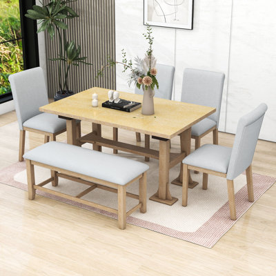 Emere 6-Piece Dining Set,Extendable Table, Upholstered Chairs and Bench