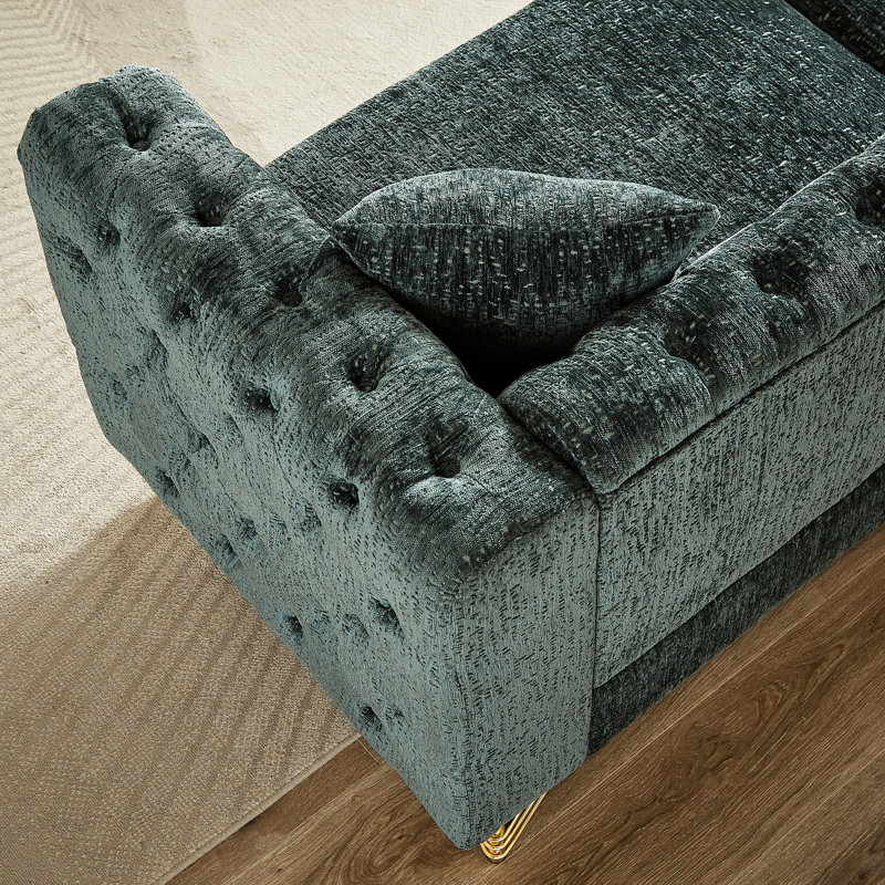 Canapé-lit en chenille, 5 pour le salon, avec boucle à tirer, décoration cloutée en cuivre et pieds en métal,