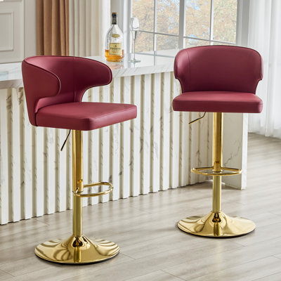 Chaise de bar rotative moderne réglable, chaise pivotante à dossier en cuir de polyuréthane, convient au comptoir de la cuisine et à la salle à manger, hauteur réglable, capacité de supporter 300 livres (rouge - 2 pièces)