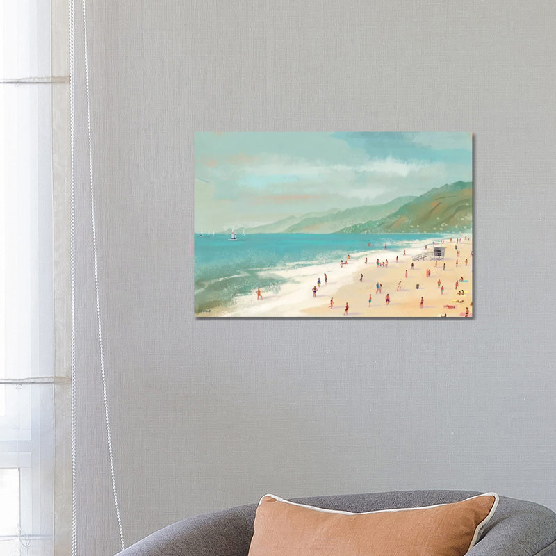 Plage santa monica, H 18 po x l 26 po x P 1,5 po, Toile encadrée noire, Pas de tapis