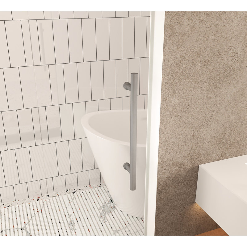 56 - 60" W X 76" H Shower Door 1/4" (6 Mm) Clear Tempered Glass With Proof Film Stainless Steel Handle In Brushed Nickel For Bathroom Large Wheels And Round Tracks Smooth Quiet Movement Water