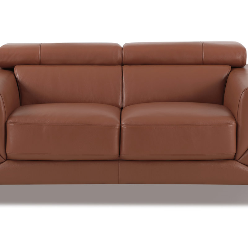 Causeuse en cuir italien Global United, Chameau, Argent argent