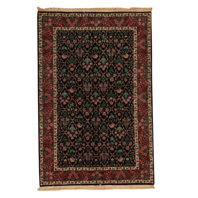 Tapis unique rouge / vert / noir noué à la main de haute qualité