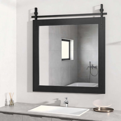 Miroir de salle de bain Farmhouse, miroir mural en bois rustique, miroir de coiffeuse rétro noir