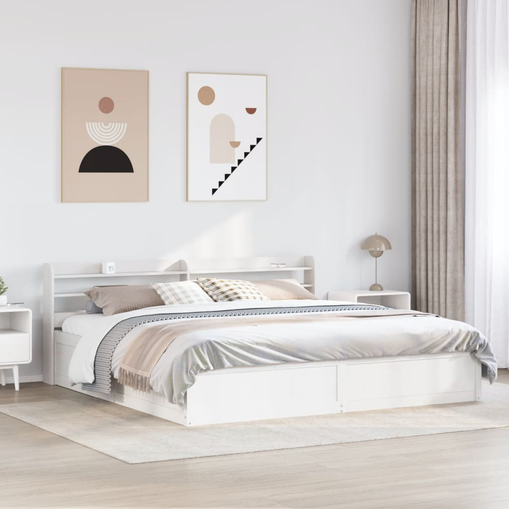 Bed Frame With Headboard White 120X190 Cm Small Double Solid Wood Pine