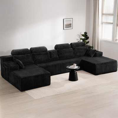 Canapé modulaire 141 po Cloud avec dossier haut, canapé modulaire convertible en forme de U et siège profond, revêtement en velours côtelé doux, canapé désossé confortable pour la chambre à coucher du salon
