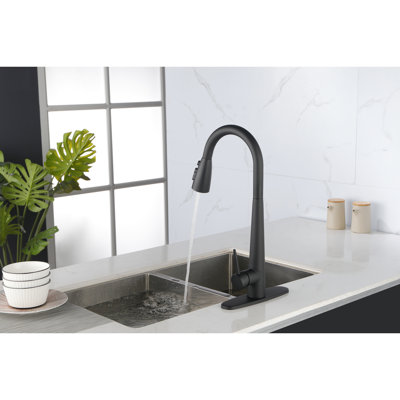Robinet de cuisine noir mat avec bec rétractable, acier inoxydable, poignée simple, conception moderne, robinet à empreinte digitale facile à installer, installation sur le plancher, installation et fonctionnement simples