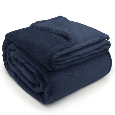 Jeté en molleton doux et moelleux, couverture chaude et épaisse douillette pour canapé et lit, bleu marine, très grand (108 po x 90 po)