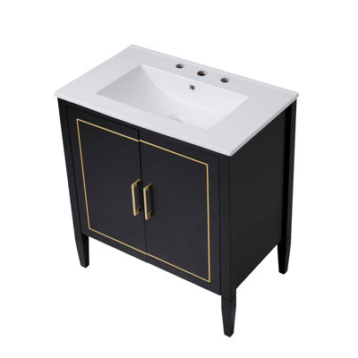 Meuble-lavabo de 30 po avec lavabo en céramique, porte à fermeture en douceur, tiroir caché intégré