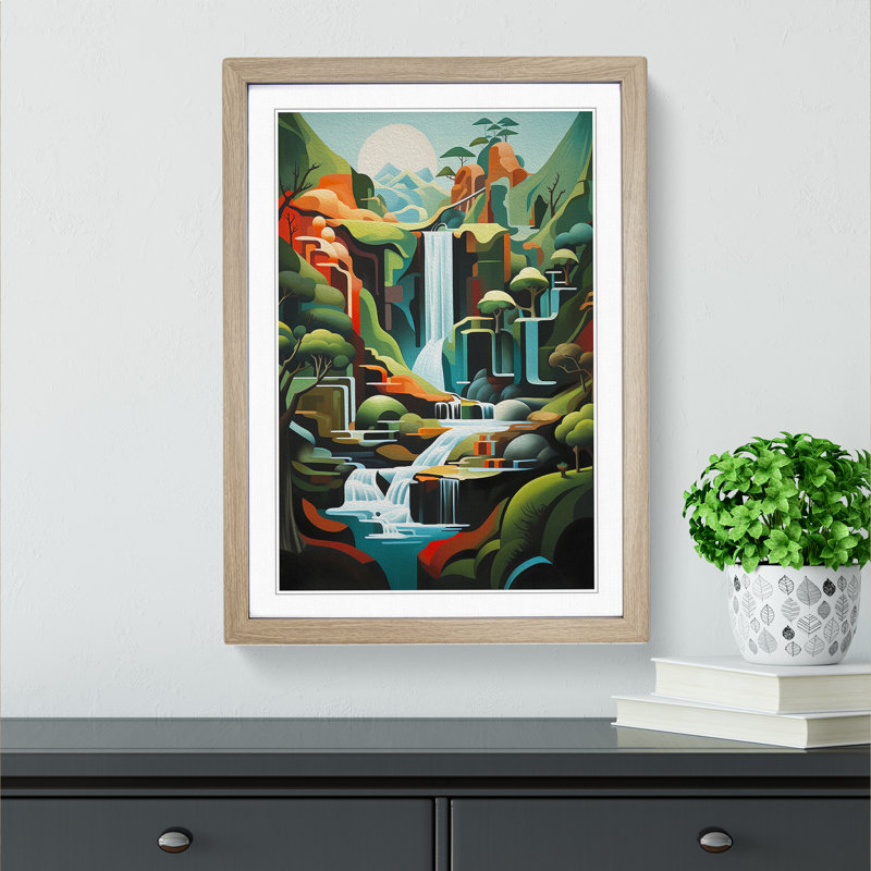 Waterfall Modern - Framed Print, Oak , 34cm H x 25cm W x 2cm D