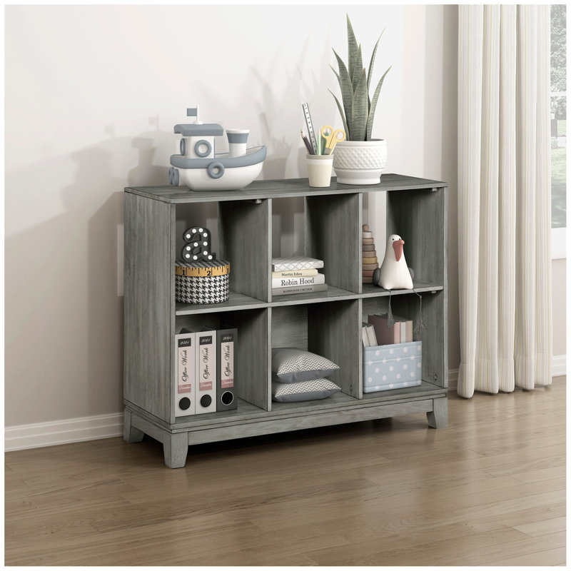 Bibliothèque grise à 6 tablettes et meubles en bois, Gris