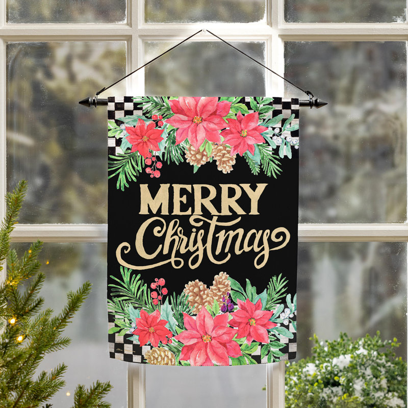 Drapeau de jardin floral en daim à motif de joyeux Noël