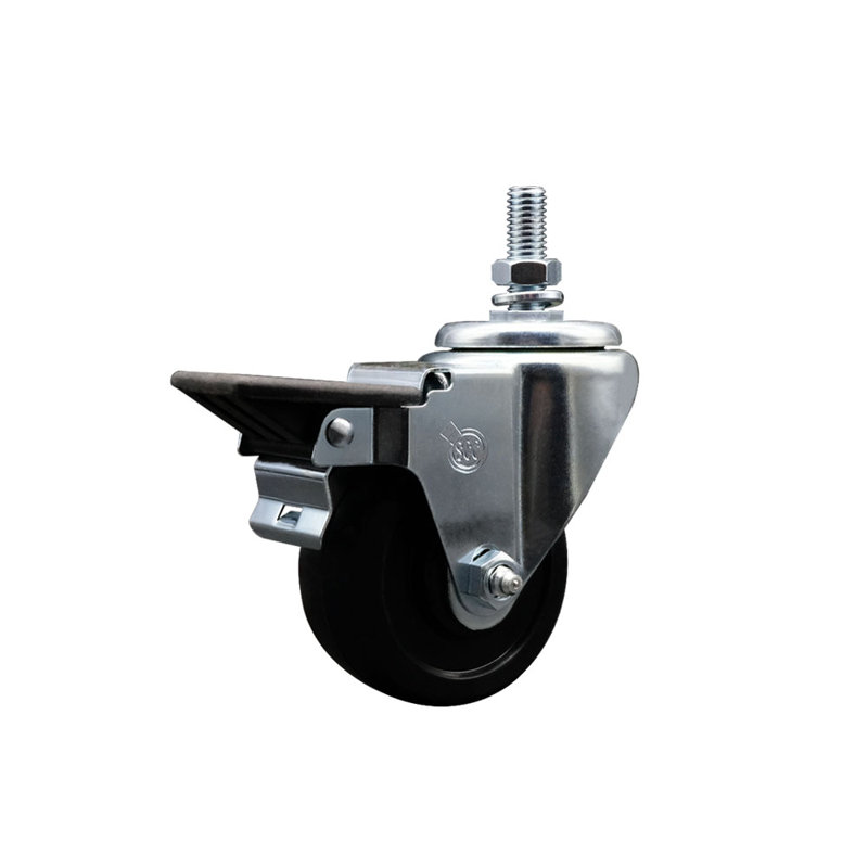 3 Inch_Soft Rubber ½ Inch Threaded Stem Caster with Brake