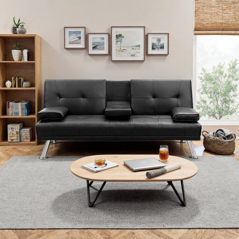 Colville Full / Double 70'' Faux Leather Convertible Sofa