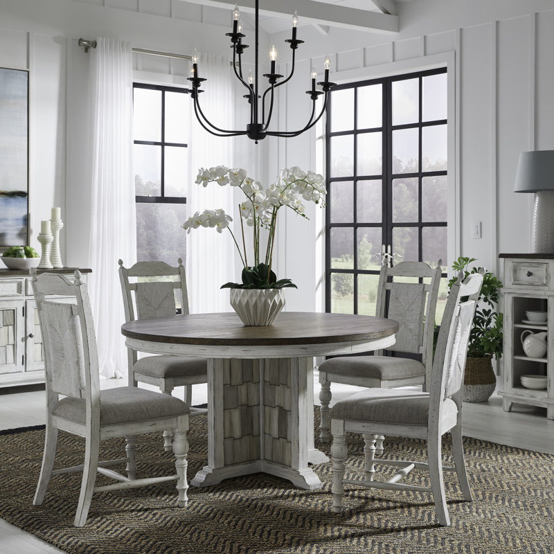 Chalita 5 Piece Pedestal Dining Set w/ 4 Upholstered Chairs