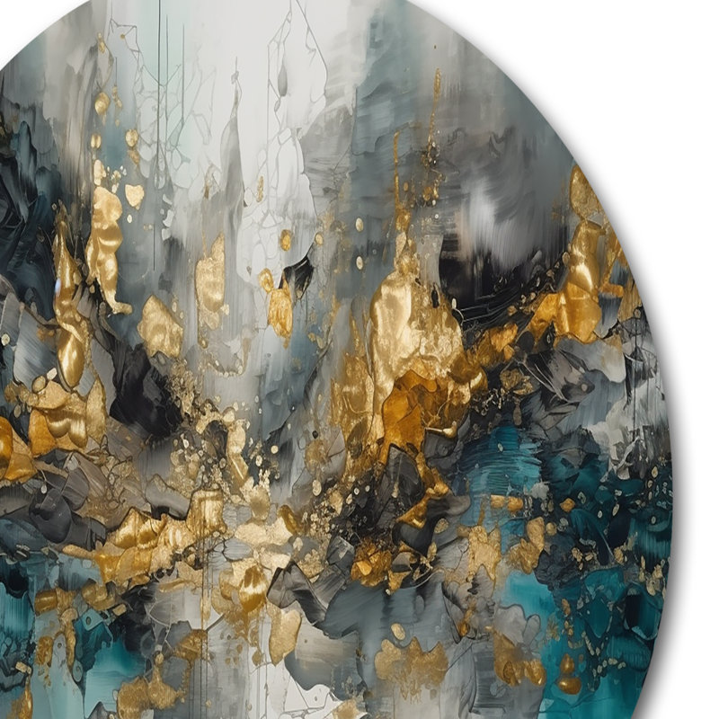 Gris, or moderne abstrait contemporain I - Abstrait marbre rond, art mural sur métal, H 23 po x l 23 po x P 1 po