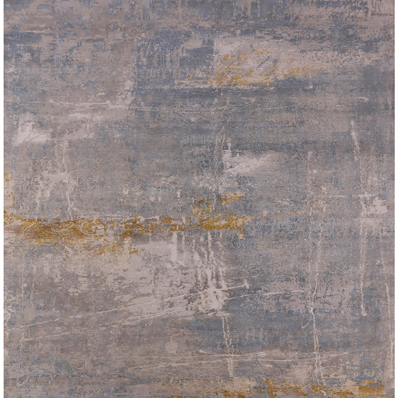 Tapis abstrait gris / bleu, Carré 3 pi