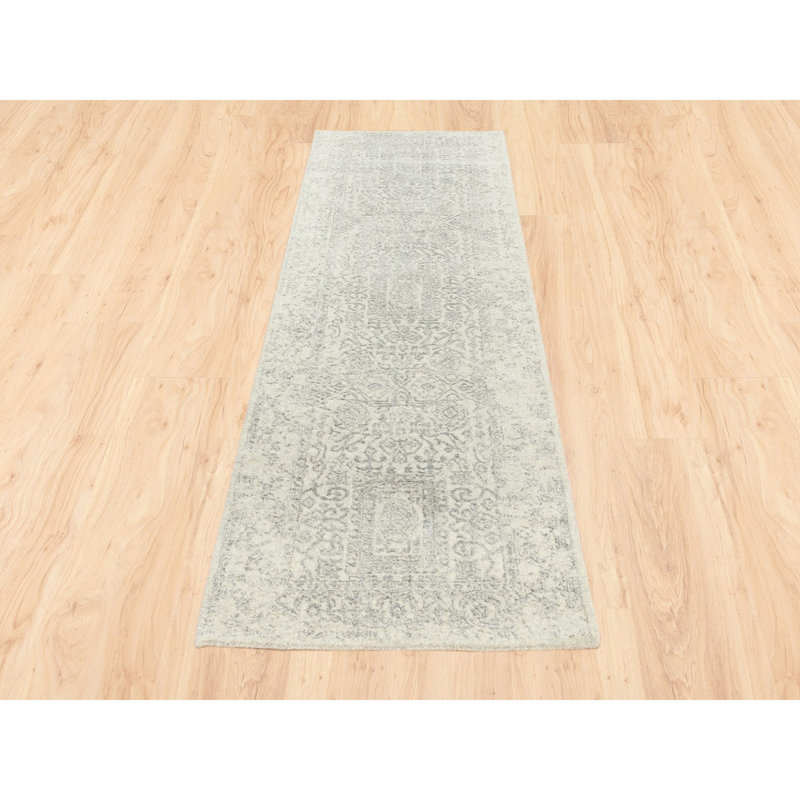 Tapis de couloir oriental 2 pi 6 po x 8 pi en laine tissée à la main jacquard et soie