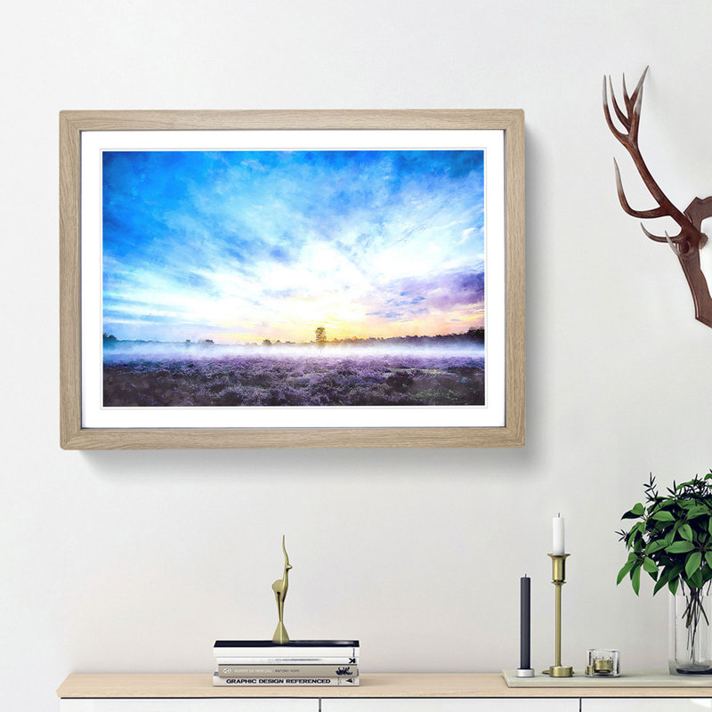 Field of Heather in the Netherlands - Picture Frame Graphic Art Print, 62cm H x 87cm W x 2cm D, Oak Framed