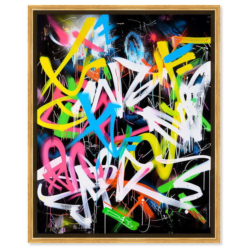 "Urban Evasion II", art mural d'inspiration graffiti par Notoriart, Cadre doré, H 31 po x l 25 po
