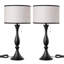 Black Metal Table Lamp With Linen Shade, 27-Inch Hepburn Vintage Style With Pull Chain (2 packs)