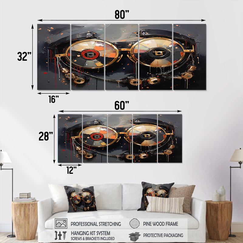 Futuriste élégance lunettes de soleil II - ensemble de 5 décorations murales , H 32 po x l 80 po