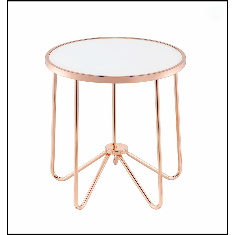 Table de bout à finition or rose avec plateau en verre givré, table d'appoint de salon moderne et élégante pour espaces compacts