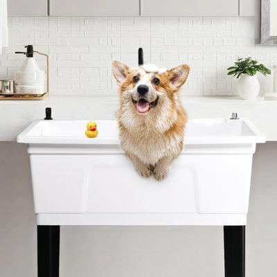 40 In.W Utility Sink Washing Room Sink Big Laundry Tub With Faucet