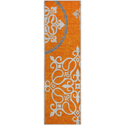 Premium Machine Washable Prisco Orange Rug